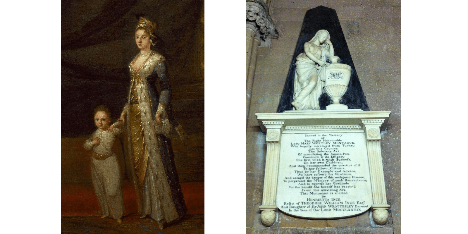 Леди Мэри Монтегю со своим сыном Эдвардом и мемориал Мэри Уортли Монтегю в Личфилде