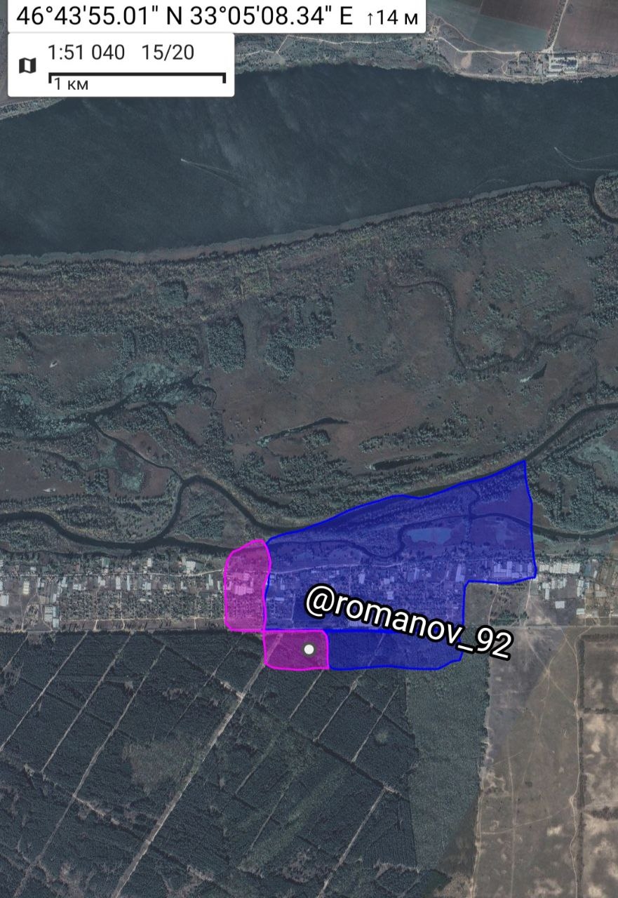 Зона контроля украинских военных в населенном пункте Крынки по версии «военкора» Владимира Романова