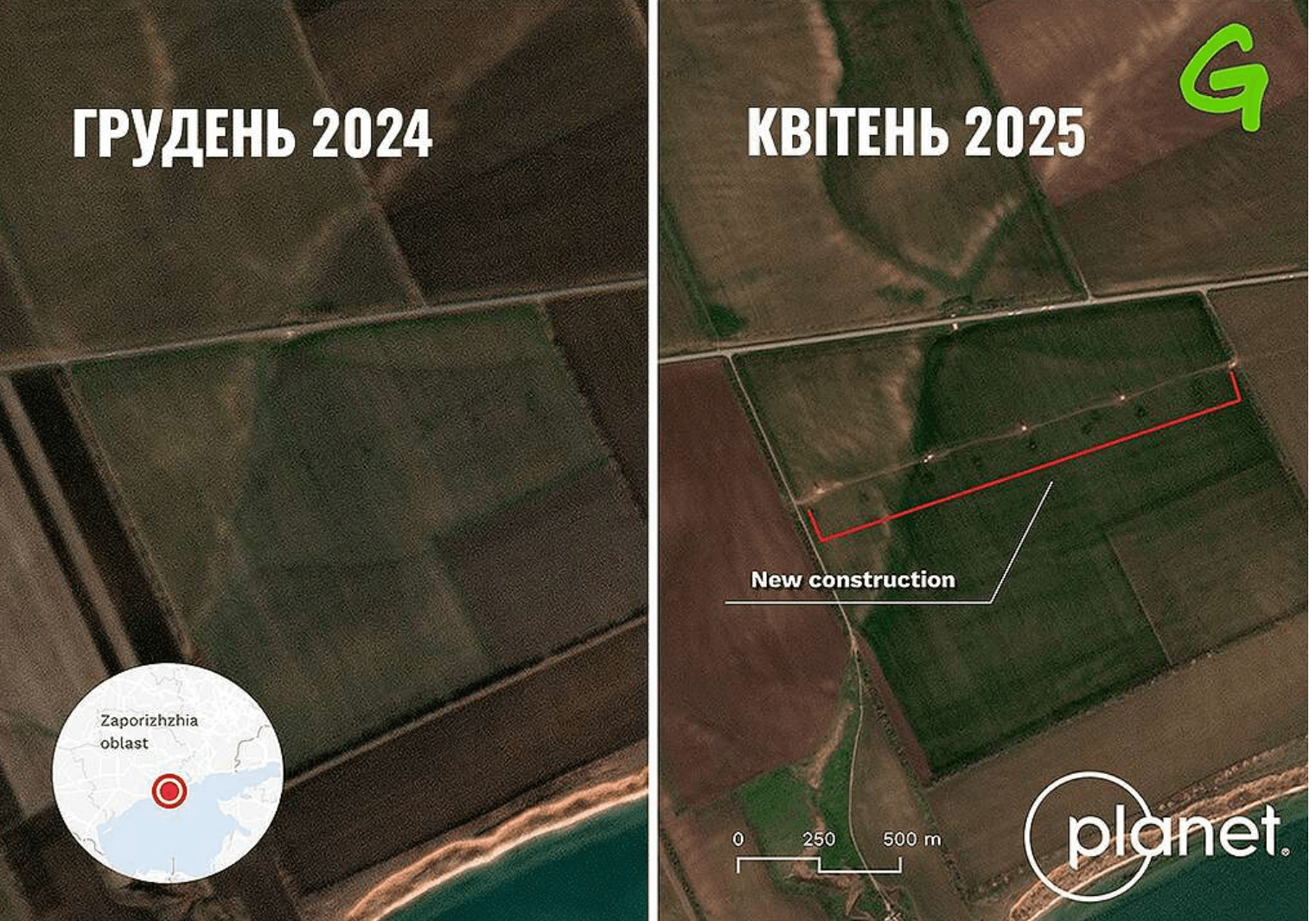 Проложенная ЛЭП через оккупированные территории Запорожской и Донецкой областей