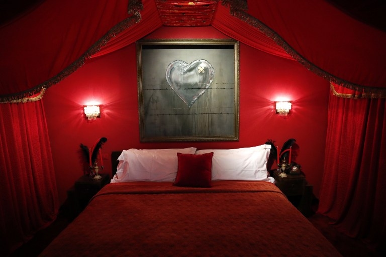A general view shows the presidential suite at street artist Banksy