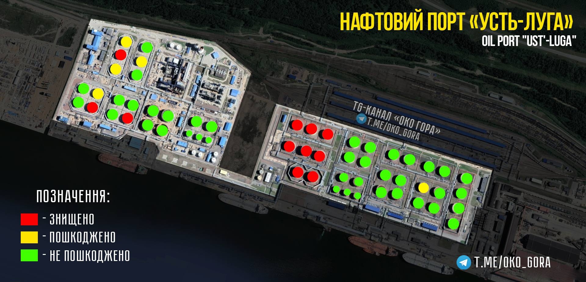 Оценка последствий серии налетов на резервуарный парк порта Усть-Луга в Ленинградской области