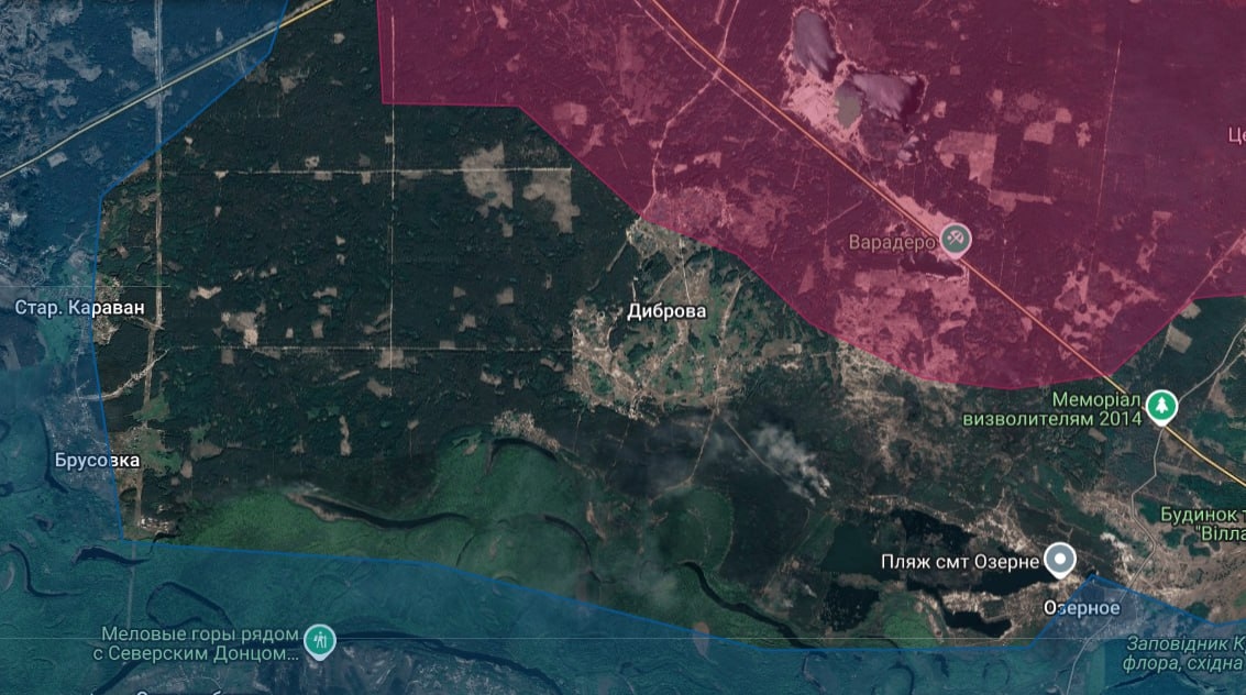 Ситуация в районе села Диброва к югу от Лимана (до 2016 года — Красный Лиман) по версии российского военблогера Анатолия Радова